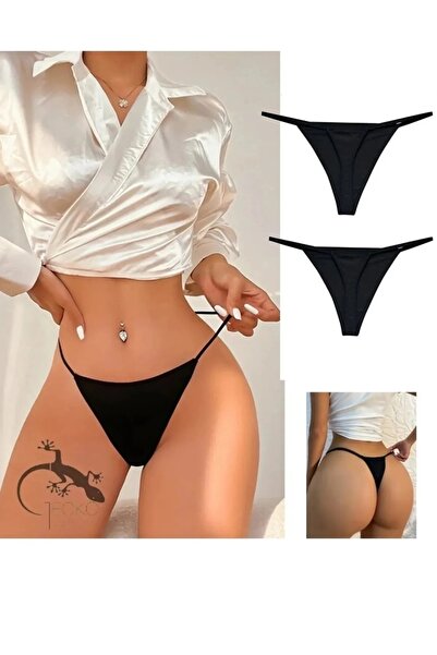 Miss Ariena Kadın Beyaz Pileli Yüksek Bel Comfort Palazzo Pantolon Altı Ip Lastikli String Tanga 2 Adet