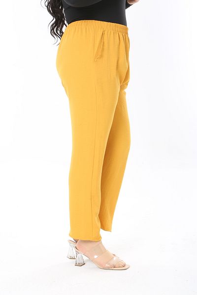 Şans Women's Large Size Mustard Elastic Waist Side Pocket Pants 65N38929