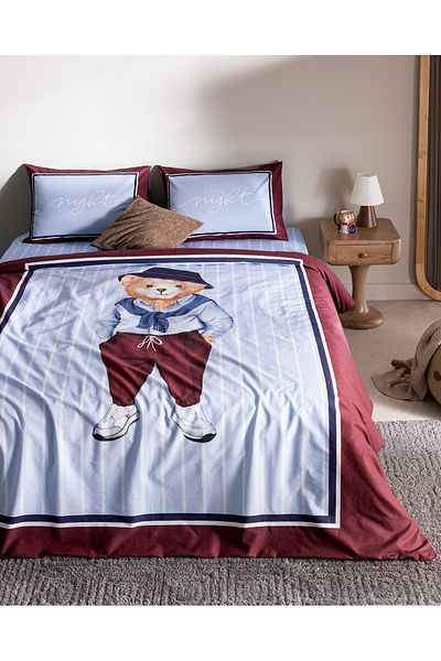 Madame Coco Set cuvertură de pilota cu imprimeu Ranforce Fares Bear, 100% bumbac - Albastru