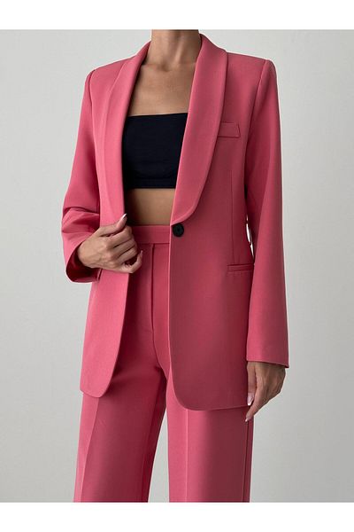 BUTİK ELAJ Women's Pink Atlas Fabric Jacket Pants Set