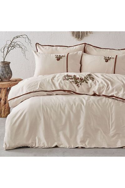 cotton club Lenjerie de pat premium satin de lux cu broderie hand made, Lina Beige