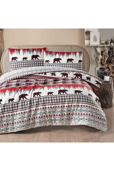First Choice Flannel bedding with bears and traditional motifs, double bed, Cozy Caramiziu