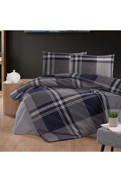 First Choice Flannel bedding with geometric pattern, double bed, Navy Blue Veldor