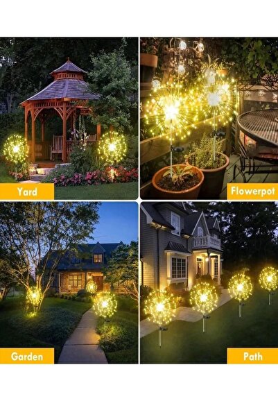 Dream Plus 2 Adet Solar Güneş Enerjili 120led Karahindiba Havaifişek Bahçe Ay...