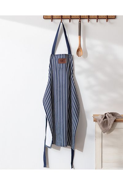 Madame Coco Vernon 100% Cotton Kitchen Apron - Navy Blue/White