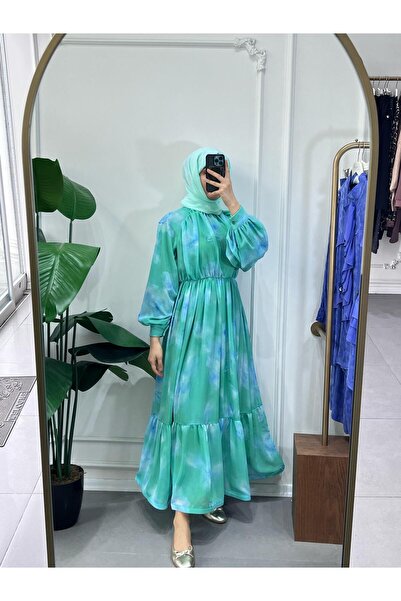 MODA HASEN OMUZ TÜL DETAYLI ELBİSE