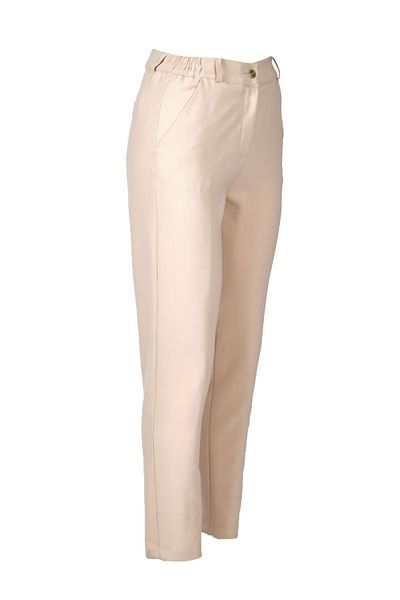 Ysatis Beige Straight Leg Elastic Women's Trousers -23242000123