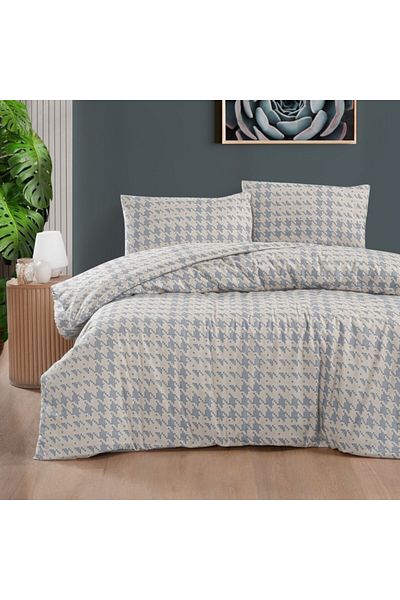 First Choice Flannel bedding with geometric pattern for double bed, Sadora Beige