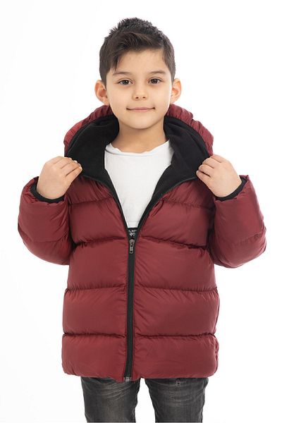 Montland Sports Boy's Burgundy Fleece Lined Fur Hooded Waterproof Wind Resistant Puffer Winter Coat
