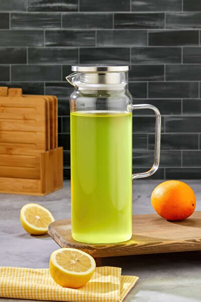 Cooker 1600 ml Isıya Dayanıklı Borosilikat Cam Sürahi – Gümüş Kapaklı, Şık & ...