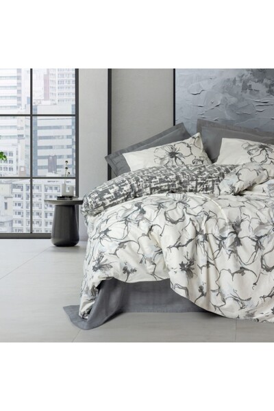 Cotton Box Lenjerie pat dublu cu flori gri, bumbac 100% ranforce, Cotton Box,...