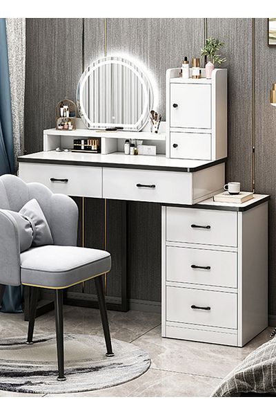 sharpdo Modern Minimalist Dressing Table for Bedroom with LED Mirror and Drawer Storage