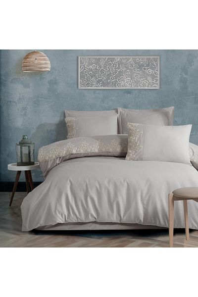 Clasy Double bed linen 100% cotton with lace border, Clasy Home, Osela beige