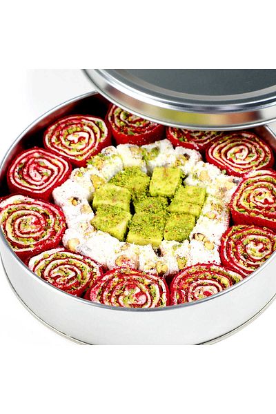 Hacı Şerif Sultan and Double Roasted Turkish Delight Round Metal Box 450g