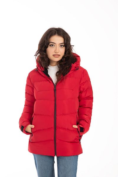 Montland Women's Red Hooded Polartex Fur Waterproof Wind Resistant Stone Coat Coat Parka