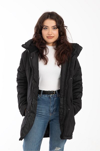 Montland Sports Women's Black Fleece Inside Water and Windproof Hooded Winter Coat & Coat & Parka