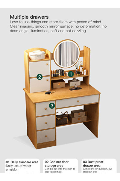 sharpdo Bedroom Bedside Dressing Table with LED Light 80*40*128CM