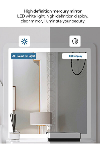 sharpdo 80x40x137cm Vanity Table with LED Mirror, 4-Drawer Bedroom Dresser Makeup Table