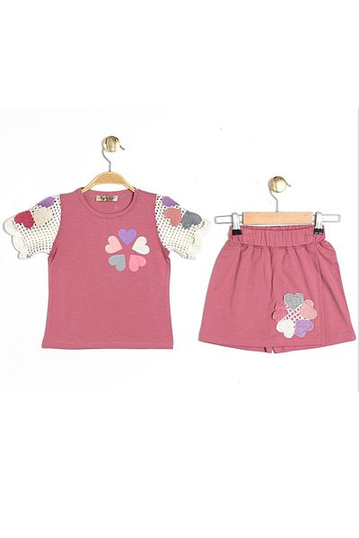 Cmk Kids club Girl's Heart Patterned Knitwear Sleeve Shorts Set (3-7 Years)