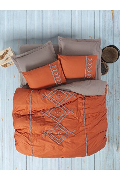 Cotton Box Lenjerie de pat dublu cu broderie, Cotton Box, Liya Tile Red