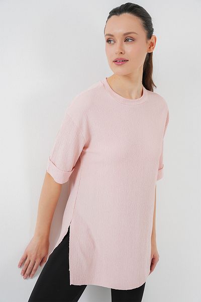 Bigdart 4332 Πλεκτό T-Shirt με σκισίματα στο πλάι - Πούδρα
