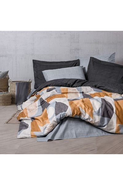 Cotton Box Double bed linen 100% cotton ranforce with geometric shapes, Cotton Box, Giorno Gri