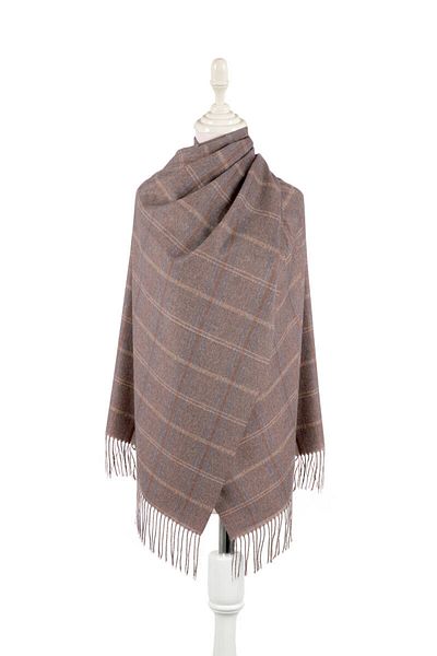 Bursa İpek Chestnut Plaid Pattern Winter Shawl