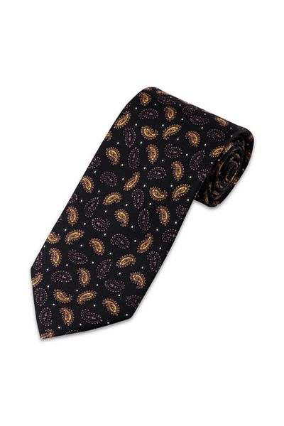 Bursa İpek Black Patterned Silk Tie