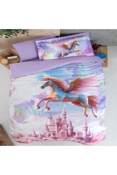 First Choice 1 person 3D digital bed linen, 100% cotton ranforce, Fairytale Unicorns