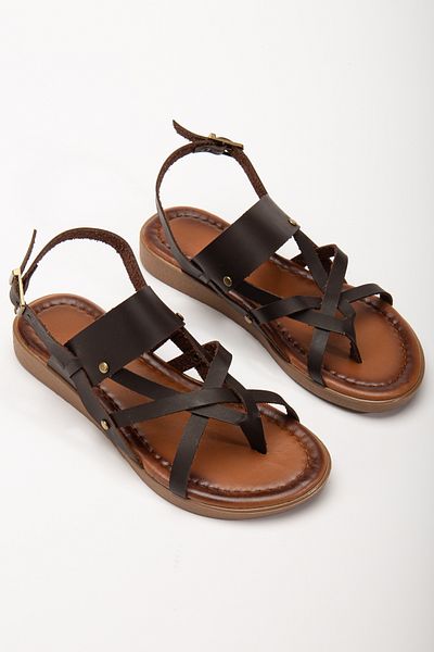 DENORA Sandale cu curea Flip Flop Gladiator din piele maro mată Bodrum Alaçatı