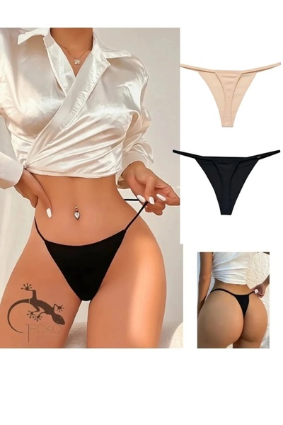 Miss Ariena Kadın Beyaz Pileli Yüksek Bel Comfort Palazzo Pantolon Altı Ip Lastikli String Tanga 2 Adet