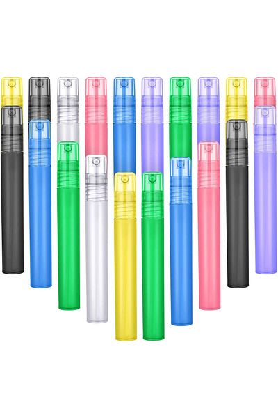 COOYA Spray Bottle, Plastic Frosted, 20 Pcs 10 ml, Colorful Refillable Portable for Essential Oils, Travel
