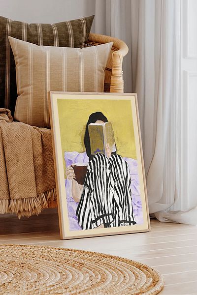 Dekorsiahome Едно парче картина с дървена рамка в жълта книга