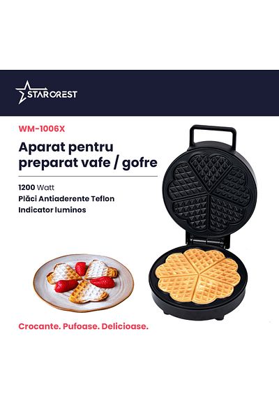 STARCREST Aparat pentru preparat vafe STARCREST WM-1006X, 1200 W, 5 vafe, Placi antiaderente, Negru-Inox