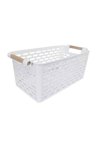 blackleg White Wood Look Refrigerator Organizer and Plastic Basket