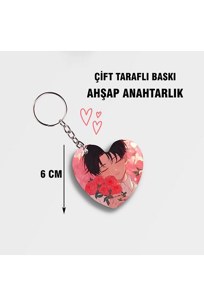 Akumastik Attack on Titan Pink Levi Heart Wooden Keychain - 5cm Anime Keychain