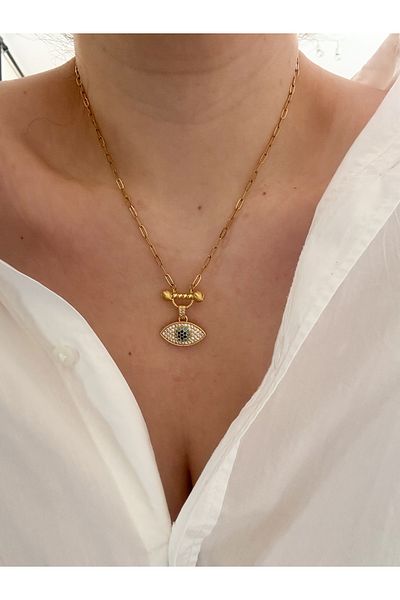 CHARMLUCKY Steel Stone Eye Pendant