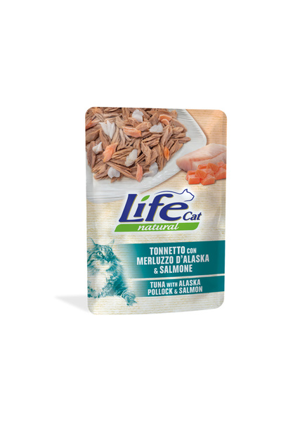 Life Cat كيس طعام القطط من التونة الطبيعية مع سمك القد الألاسكي والسلمون - 70...