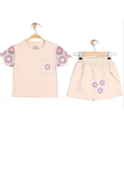 Cmk Kids club Girl's Floral Patterned Knitwear Sleeve Shorts Set (3-7 Years)