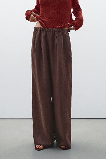 Massimo Dutti Dökümlü %100 keten pantolon