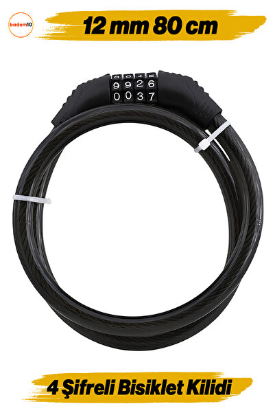 Badem10 Şifreli Bisiklet Halat Zincir Kilidi 80 cm Çelik Kilit Çap 12 mm Ø  H...
