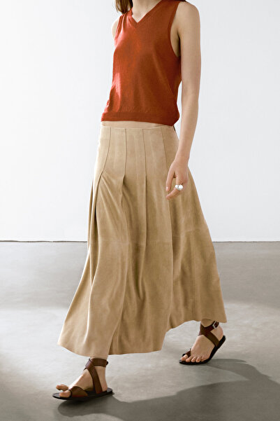 Massimo Dutti Pilili uzun süet deri etek