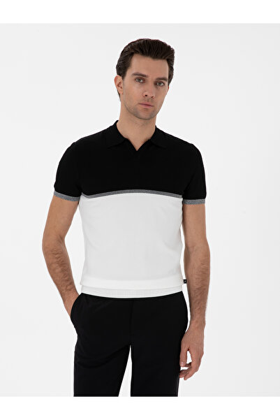 Cacharel Siyah Slim Fit Apaş Yaka Triko T-shirt 50300787-VR046