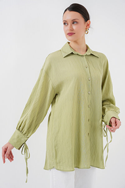 Bigdart Kadın Oversize Bağcıklı Gömlek 5954 - E.Yeşil