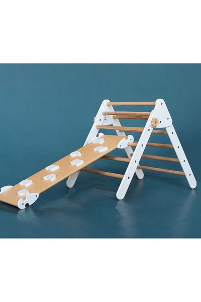 Fiyonka Wooden Climbing Set - Ramp and Triangles with 2 Stones with Montessori