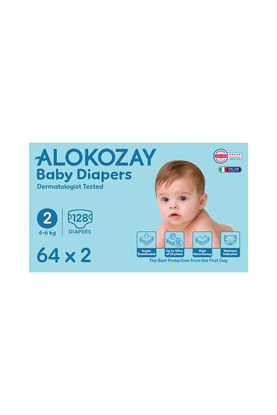 Alokozay Premium Baby Diapers - Size 2 (4-6 Kg) - 64 Diapers X Pack of 2