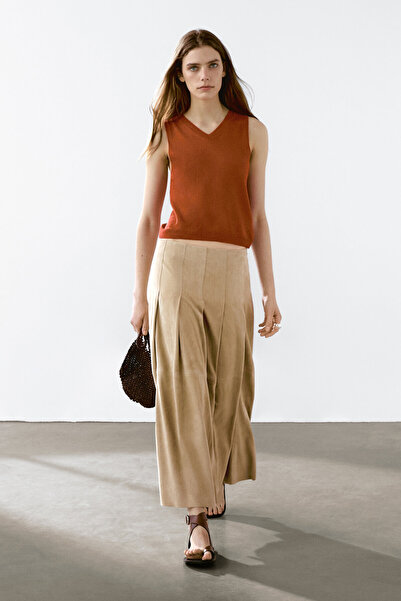 Massimo Dutti Pilili uzun süet deri etek