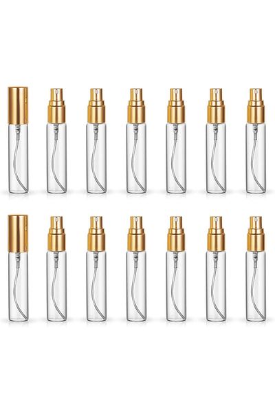 COOYA 20Pcs 10ML Protable Atomizer Spray, Travel Perfume Bottle Hydrating Empty Bottle (Gold Caps)