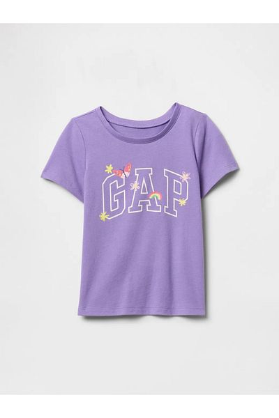 GAP تي شيرت برسومات شعار Gap باللون الأرجواني للفتيات الصغيرات
