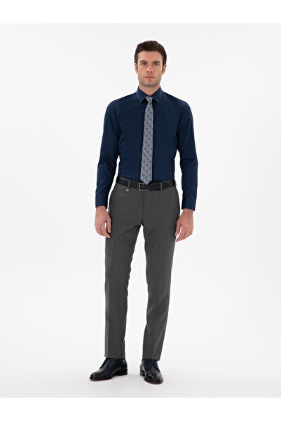Cacharel Lacivert Slim Fit Klasik Yaka Basic Gömlek 50304037-VR033